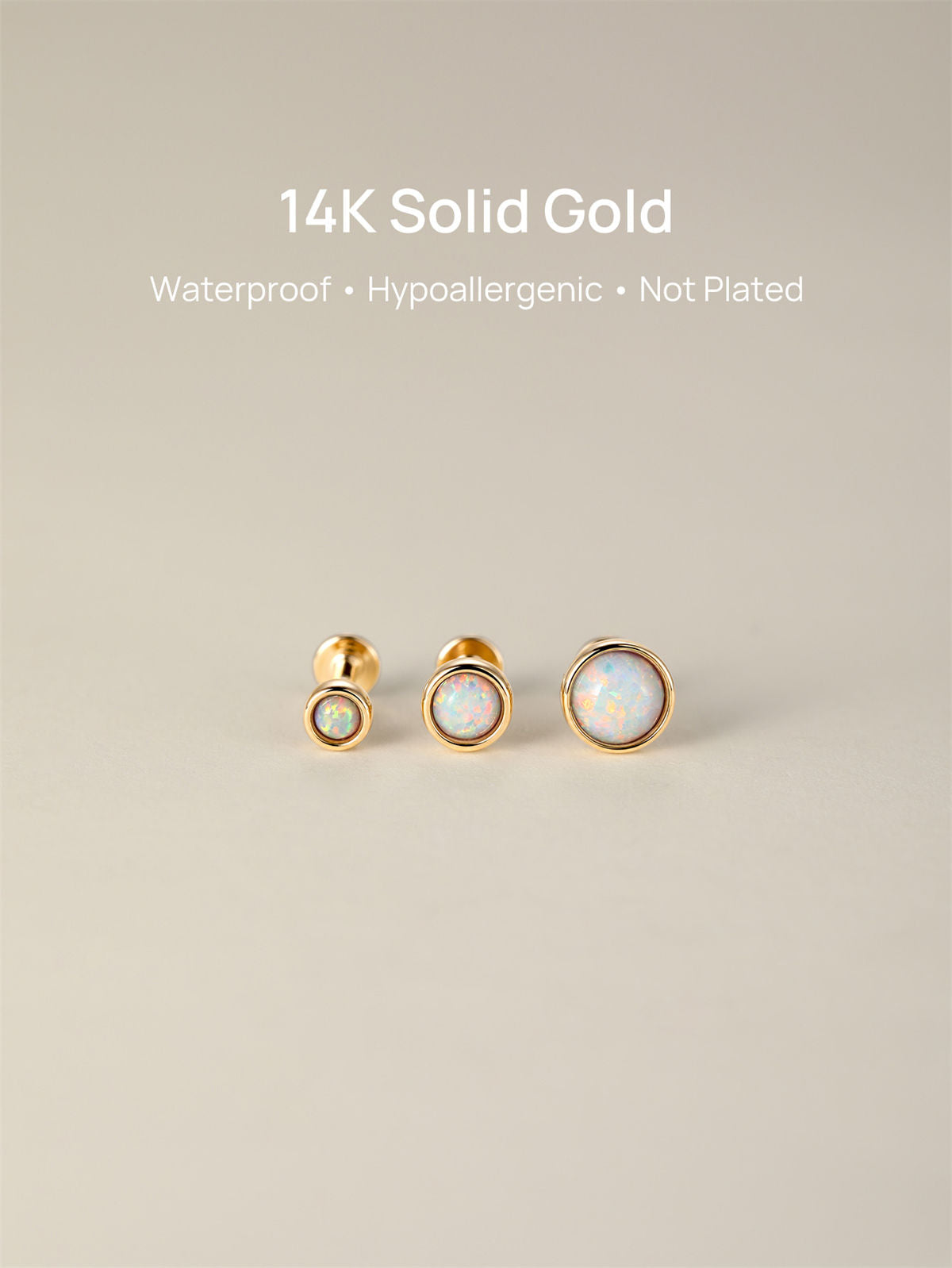 KOSINER 14K solid gold opal stud, waterproof, hypoallergenic, nickel-free, no plating