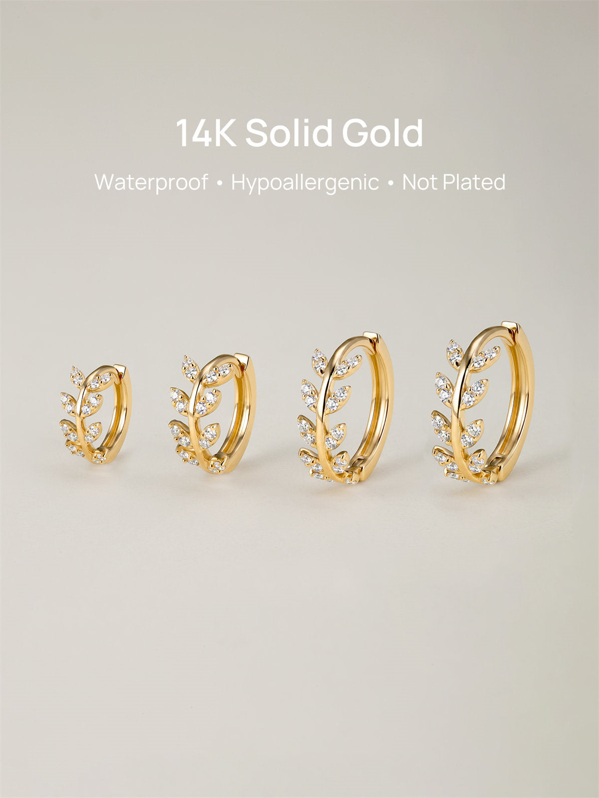KOSINER 14K Solid Gold Delicate Leaf Hoop – Kosinerjewelry