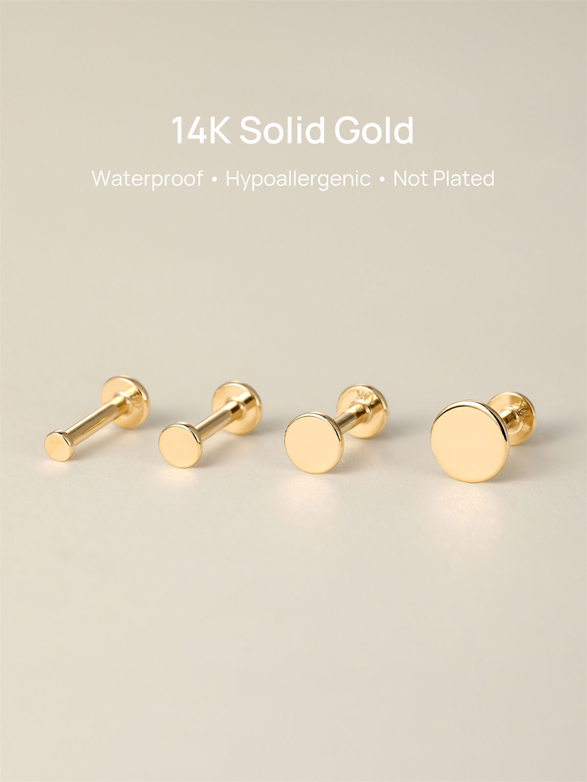 Kosiner 14K ソリッド ゴールド フラット ディスク スレッド イヤー