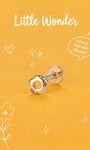 Little Wonder 14K solid gold openwork flower stud on an orange background