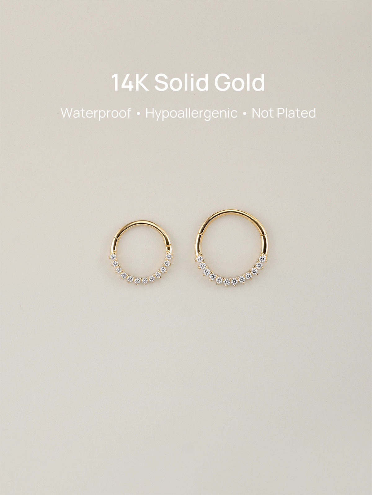 KOSINER 14K Solid Gold Dainty Cluster Daith Clicker Hoop, Half Paved CZ Diamond Smooth Click Closure Cartilage Earring