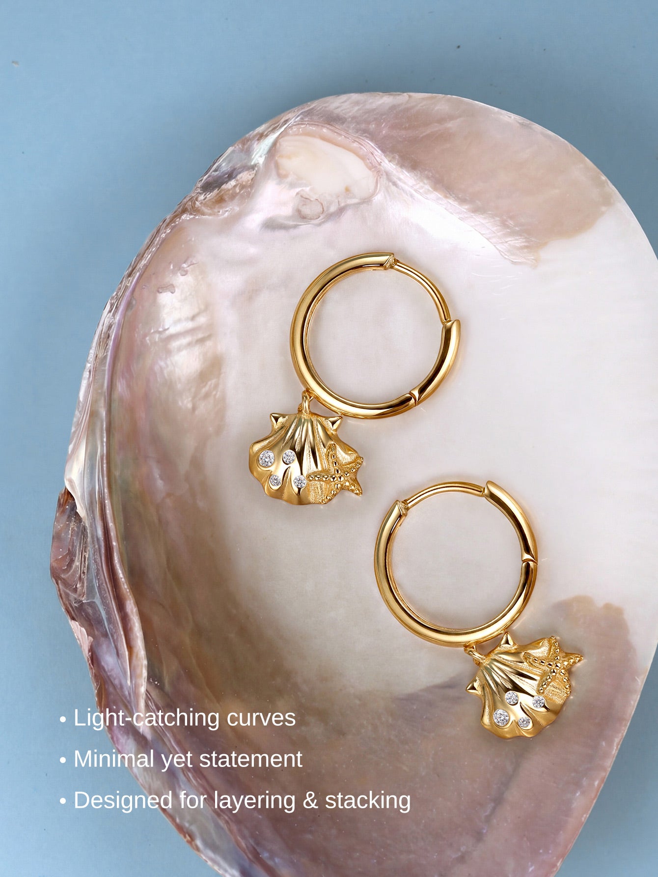 Kosinerjewelry KOSINER 925 Sterling Silver Oceanic Shell Starfish Hoop Earrings