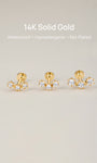 KOSINER 14K Solid Gold Triple-Point Cluster Flat Back Stud, Hypoallergenic Cartilage Earring for Helix Piercing