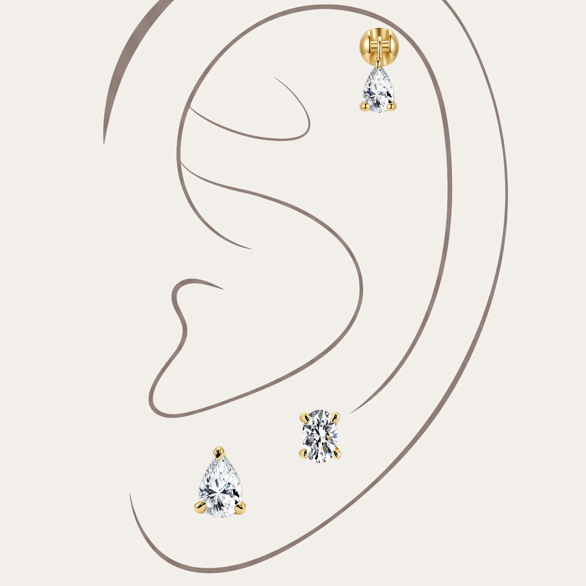 KOSINER 14K Solid Gold Classic Lab-Grown Diamond Set