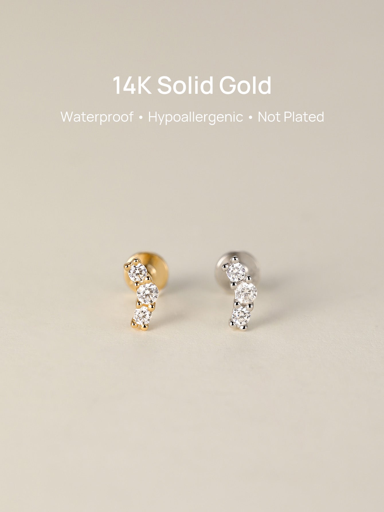 14K Solid Gold Pave gebogener Ohrpiercing-Ohrstecker