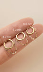 KOSINER Chain Drop Hoop Size Guide (6.0/7.0/8.0mm), 14K Gold Huggie Piercing Earring