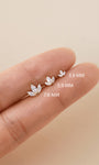 Gold marquise trio flat back stud, safe for sensitive skin, waterproof for everyday wear