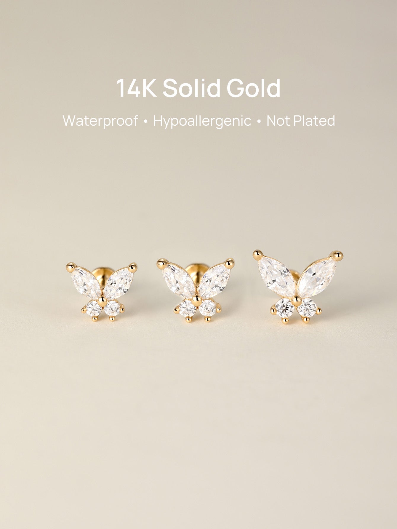 14K massief gouden vlinder oor piercing Stud