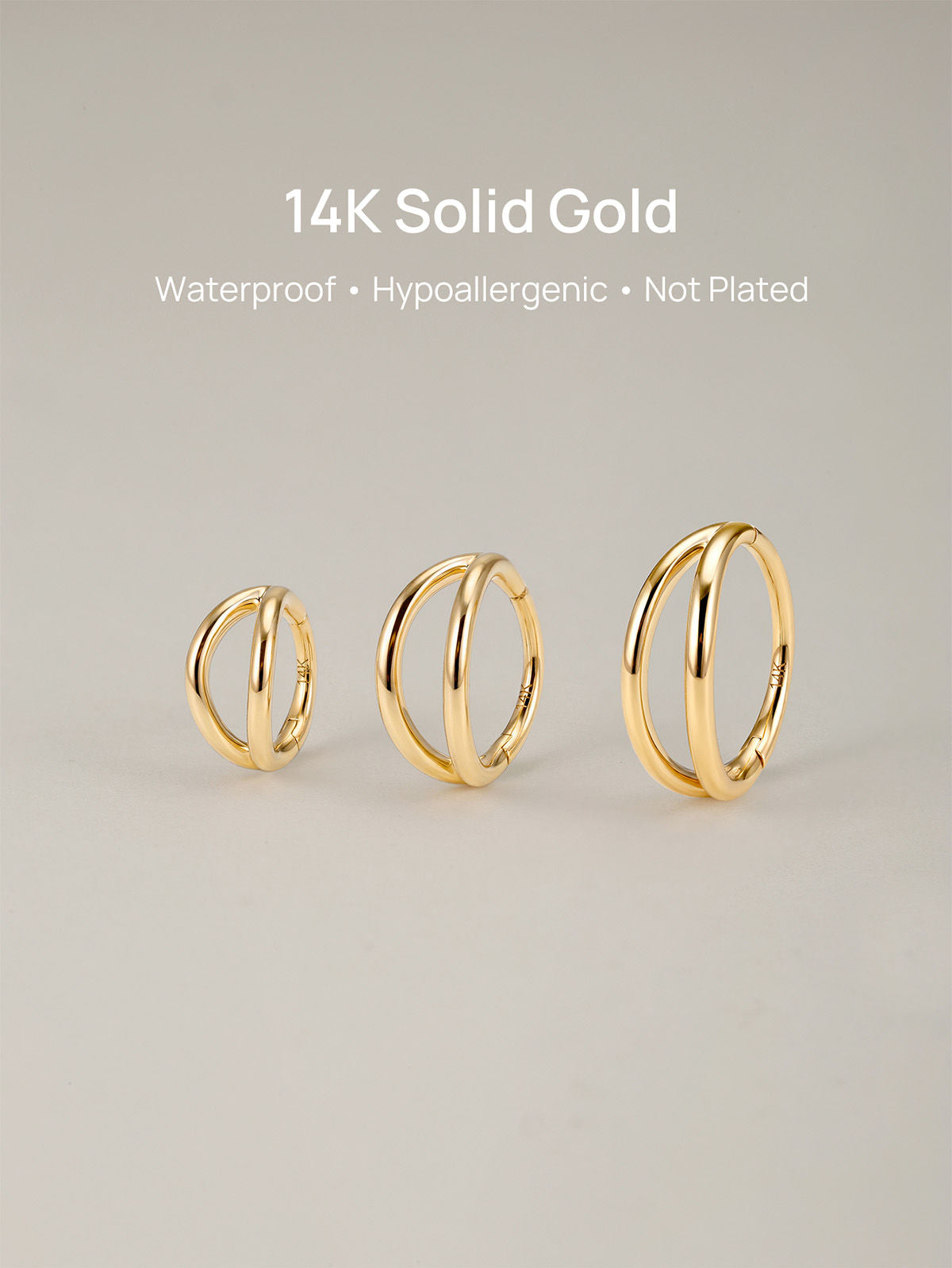 KOSINER 14K Solid Gold Minimal Gloss Double Layer Clicker Hoop, Nickel-Free Waterproof Sleep-Friendly Dainty Multi Piercing Jewelry for Women 6mm 8mm 10mm