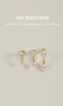 KOSINER 14K Solid Gold Dual Bezel Marquise Dangle Flat Back Stud, Nickel-Free Waterproof Elegant Dainty Multi Piercing Jewelry for Women