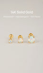 KOSINER 14K Solid Gold Minimal Round Prong-Set Opal Flat Back Piercing Stud, Nickel-Free Waterproof Tiny Rainbow Opal Cartilage Earring for Multi Ear Stack Piercing