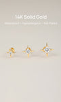KOSINER Four-Point Star Stud Ear Stack, 14K Gold Helix Conch Piercing Jewelry for Women, Waterproof & Sleep-Friendly