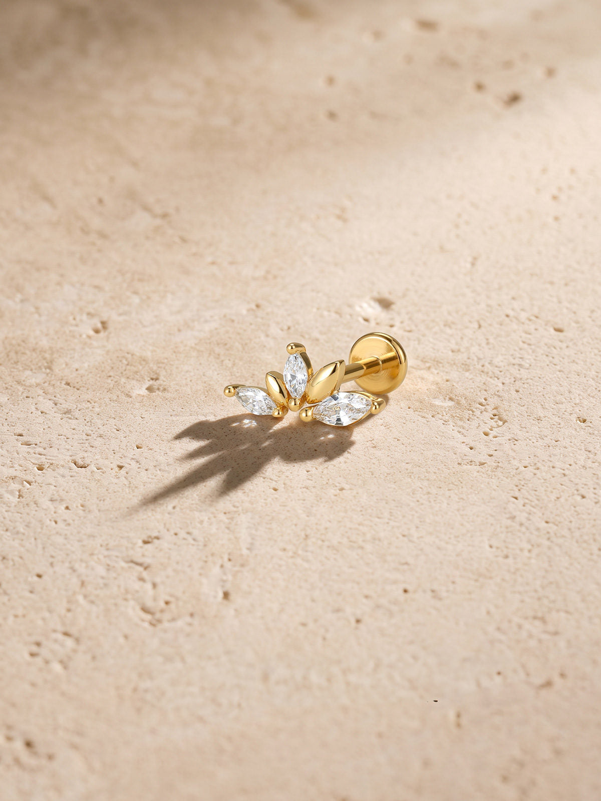 At Dawn blooming lotus flat back stud with sparkling marquise-cut stones