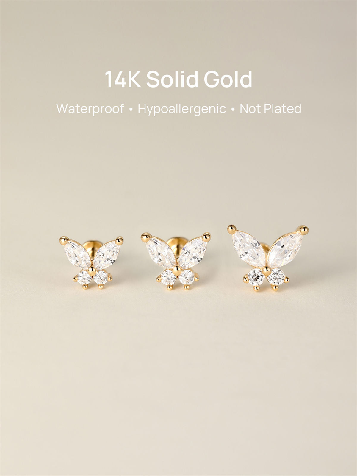 KOSINER waterproof hypoallergenic butterfly ear stud for sensitive skin and daily wear