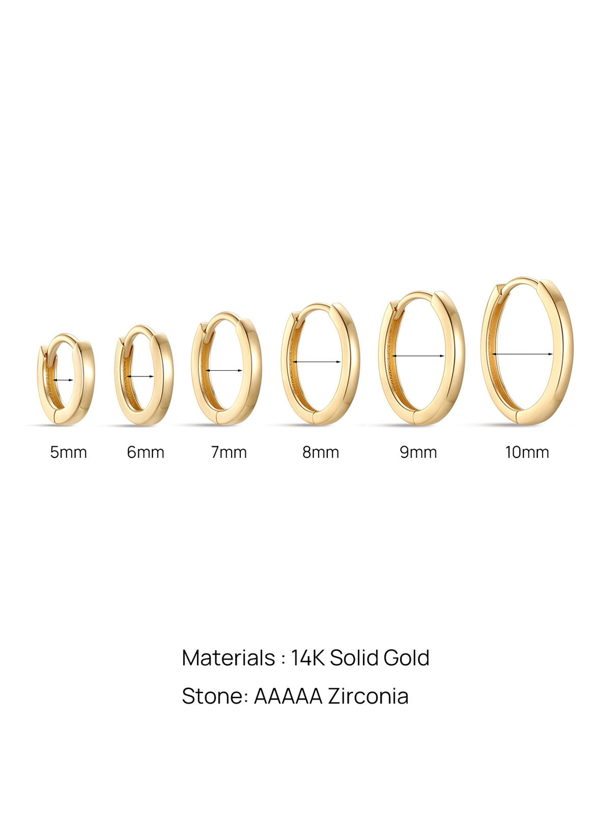 KOSINER 14K Solid Gold Minimalist Glossy Hoop, 5/6/7/8/9/10mm sizes for snug cartilage fit