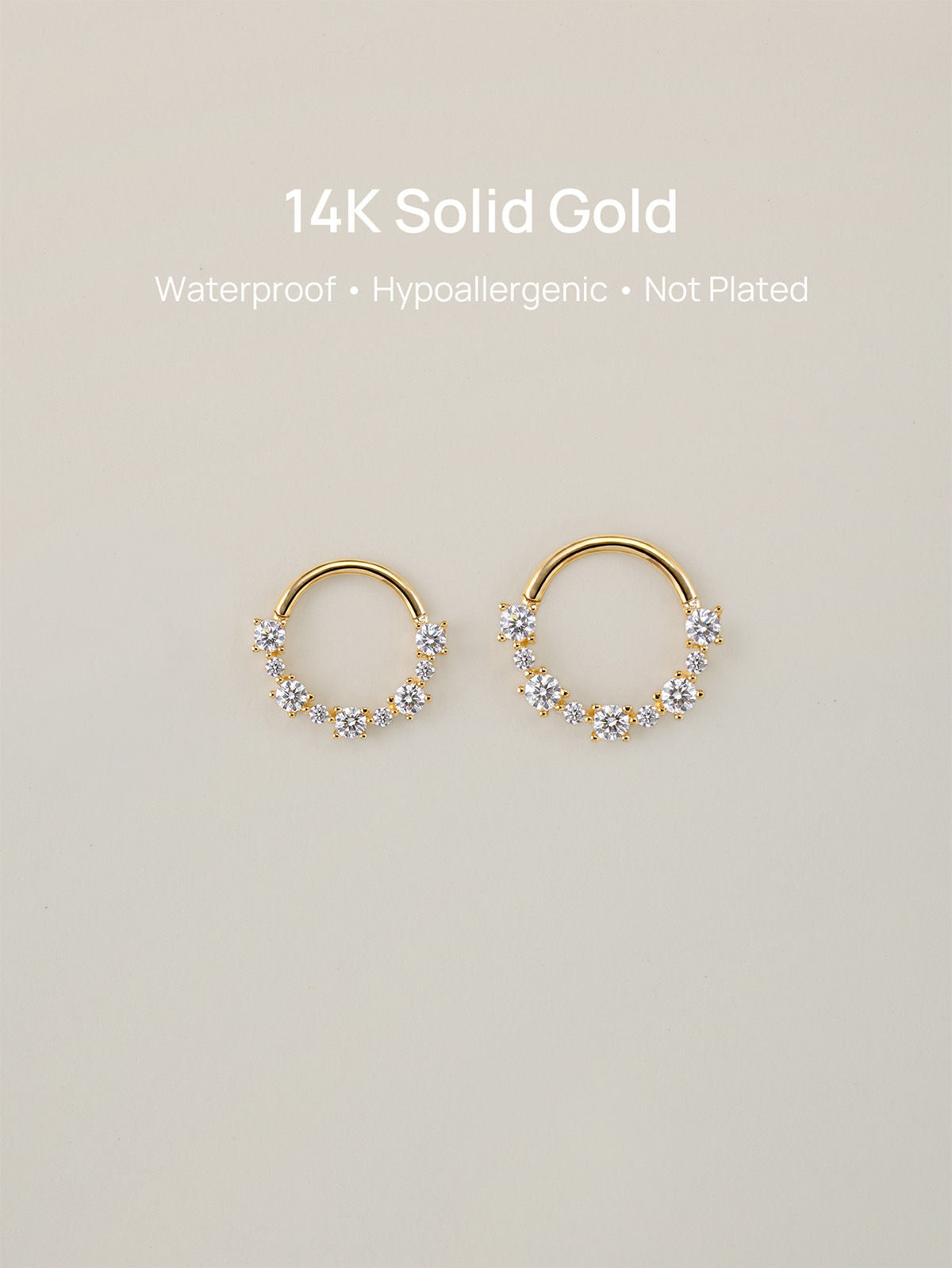 KOSINER 14K Solid Gold Delicate Pave Cluster Daith Clicker Hoop, Nickel-Free Waterproof Dainty CZ Paved Cartilage Piercing Jewelry for Women
