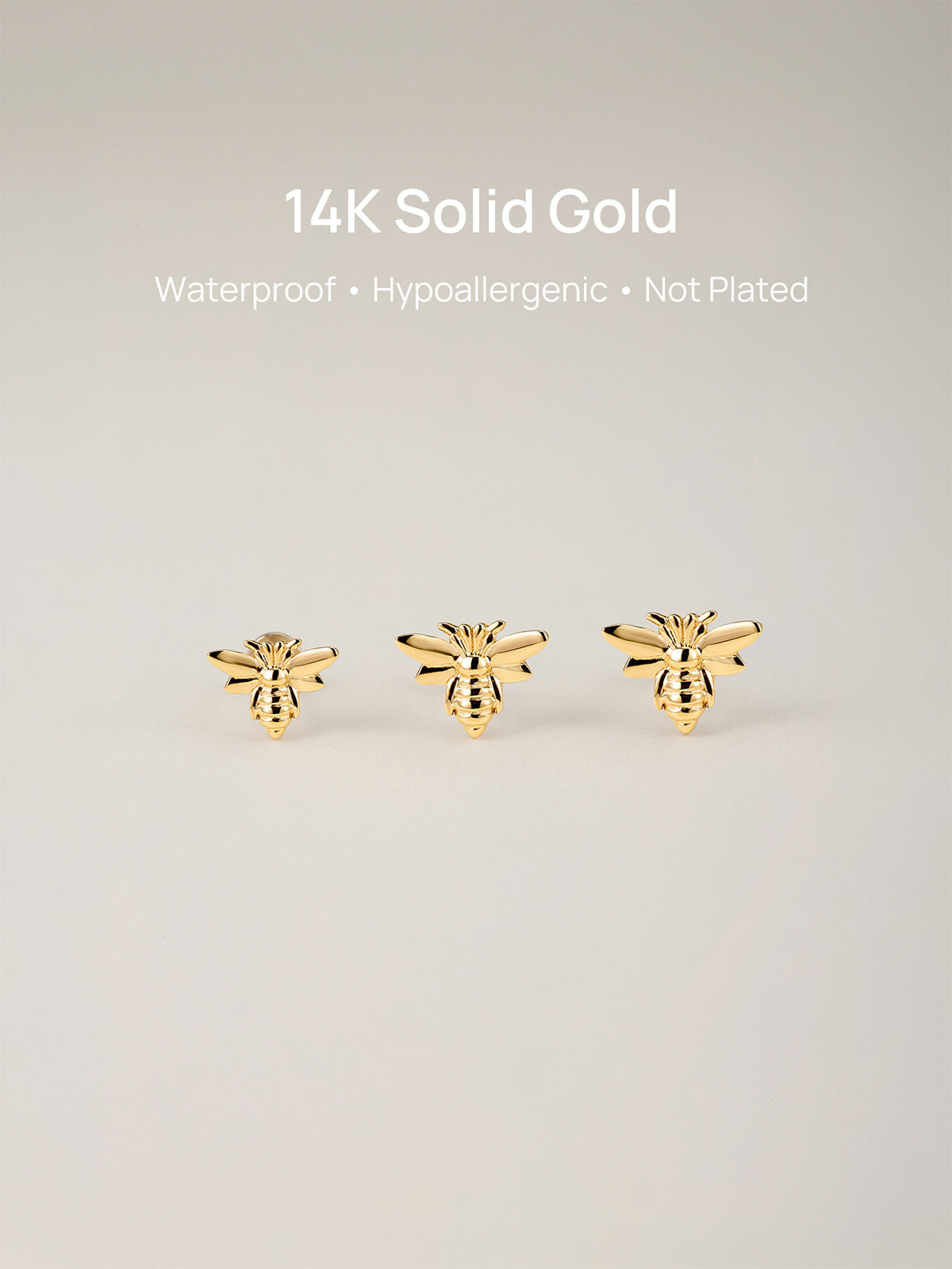 KOSINER 14K Solid Gold Glossy Flying Bee Flat Back Stud, Nickel-Free Waterproof Sleep Friendly Dainty Cartilage Piercing Jewelry for Women
