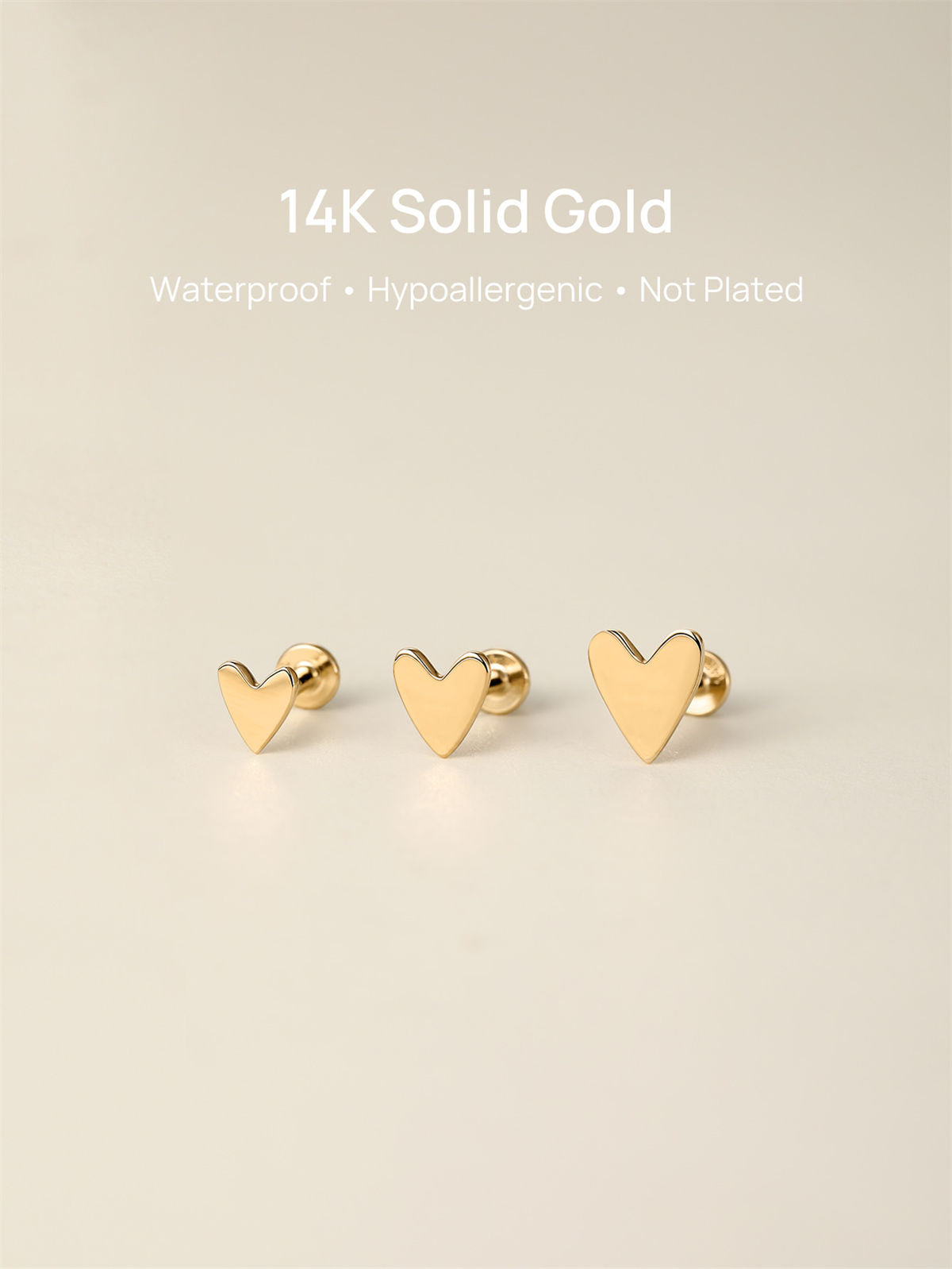 KOSINER Hypoallergenic 14K gold heart stud with signature flat back for sensitive skin