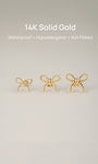 KOSINER 14K Solid Gold Elegant Textured Bowknot Flat Back Stud, Nickel-Free Waterproof Sleep Friendly Dainty Multi Piercing Jewelry for Women | 8/9/10mm