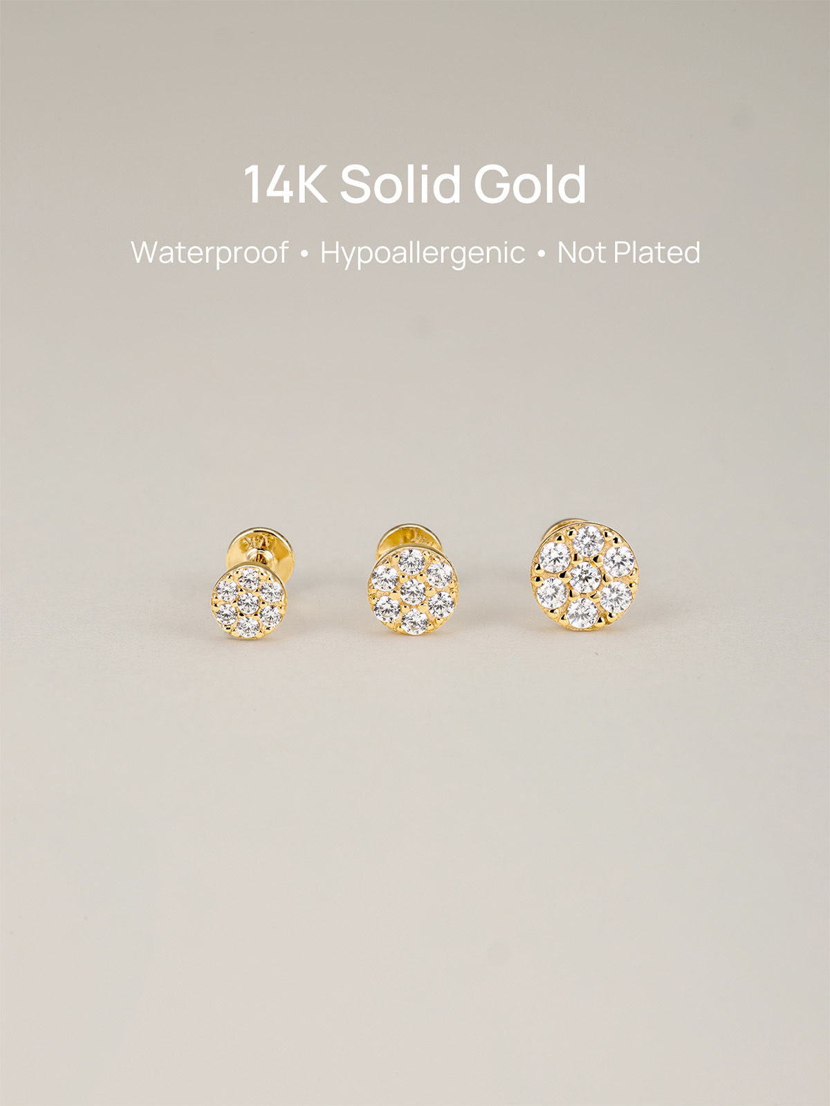 Kosiner 14K Solid Gold Classic Round Ear Piercing Stud