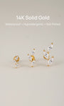 KOSINER 14K Solid Gold Three Marquise Leaf Flat Back Stud, Nickel-Free Waterproof Elegant Dainty Multi Piercing Jewelry for Women