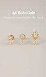KOSINER 14K Solid Gold Sunflower Stud, Polished Finish, Tarnish Resistant & Waterproof Flat Back Earring