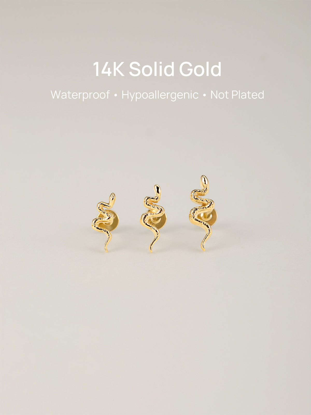 KOSINER 14K Solid Gold Dainty Textured Snake Flat Back Piercing Stud, Nickel-Free Waterproof Vintage Animal Cartilage Earring for Multi Ear Stack Piercing