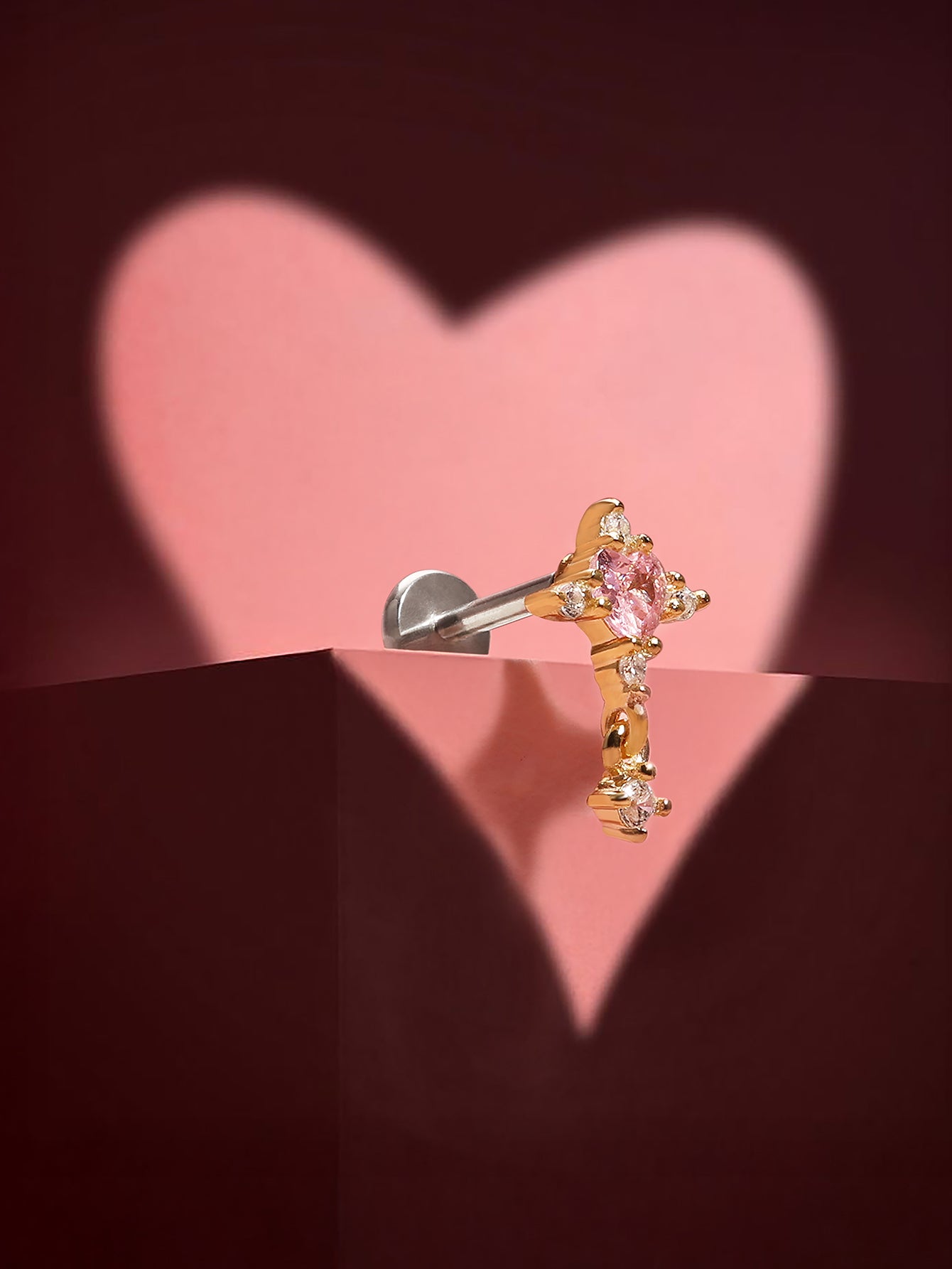 Pink Ritual Cross Drop Stud – 925 Sterling Silver Pink CZ Flatback