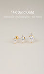 KOSINER 14K Solid Gold Minimalist Two Stone Pear Cut Flat Back Piercing Stud, Nickel-Free Waterproof Dainty Elegant Cartilage Earring for Multi Piercing