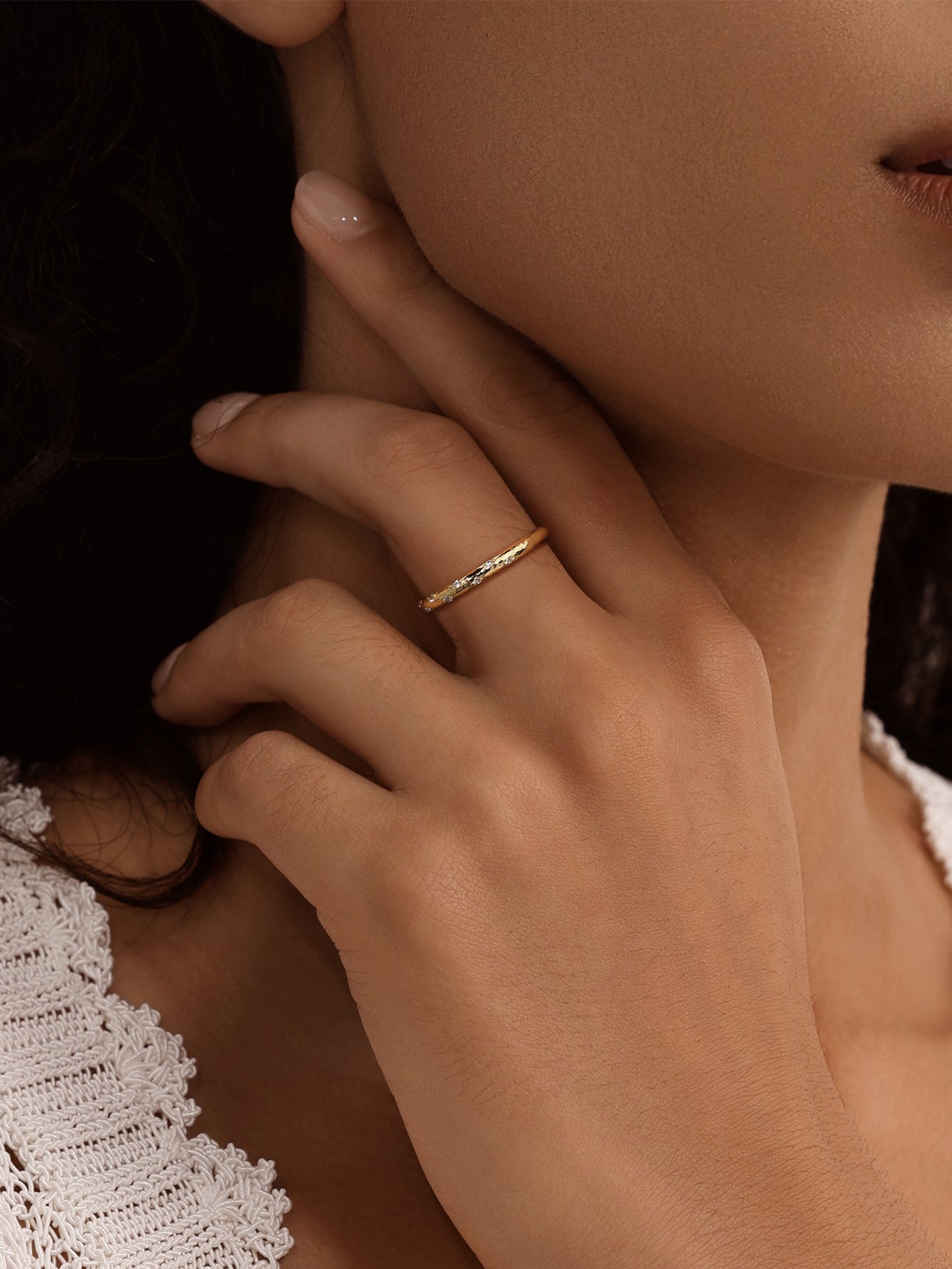 Crafted Hammered CZ Band  in Sterling Sliver