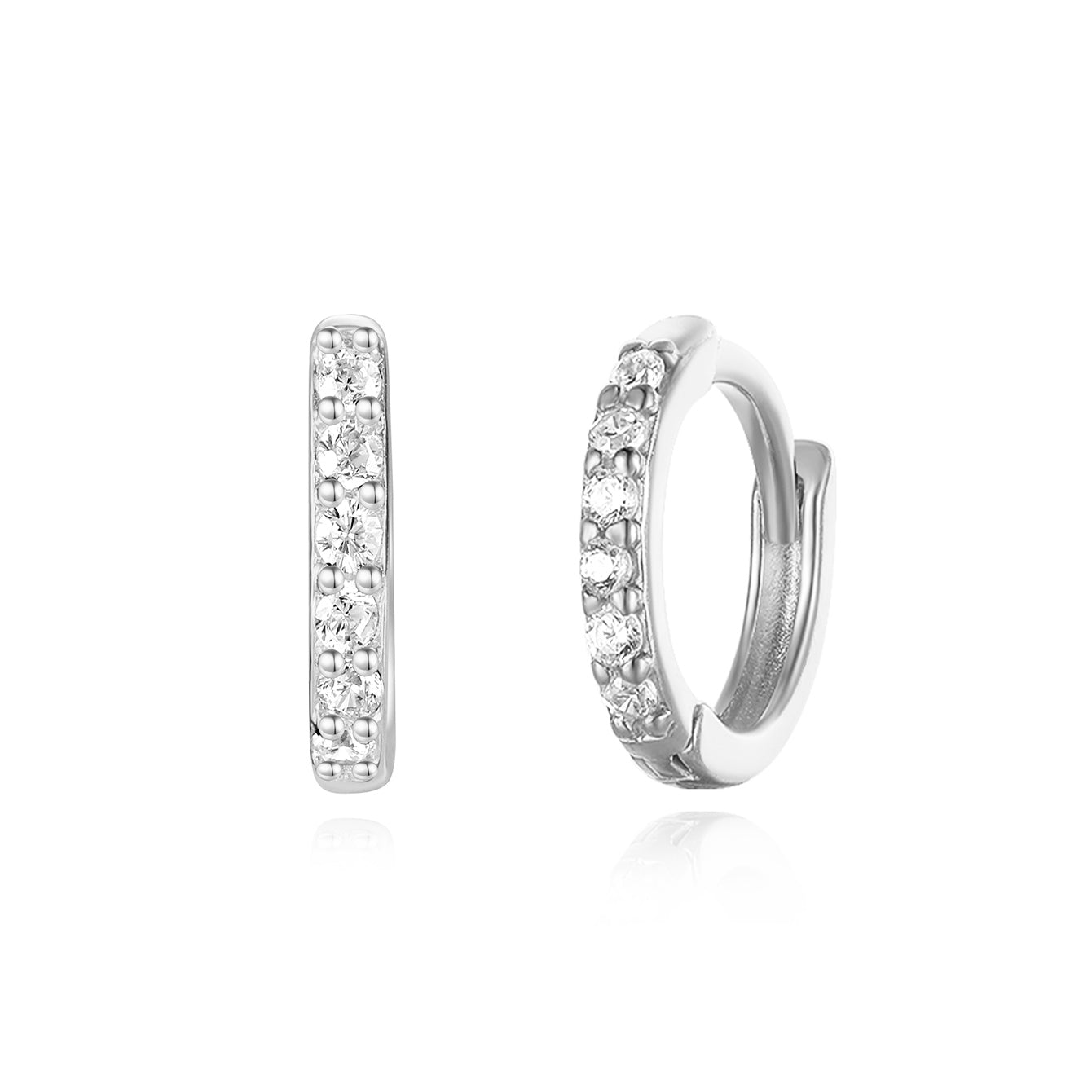 925 Sterling Silver Hoop Earrings with Pave Zircon Stones, Product Showcase.