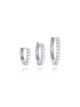 Three sizes of 925 sterling silver hoop earrings encrusted with cubic zirconia, displayed for jewelry product page.