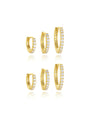 Three gold-plated sterling silver hoop earrings with cubic zirconia, showcasing different sizes for product detail page.