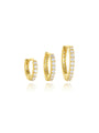 Three gold plated sterling silver hoop earrings with CZ, showing different sizes for product page.