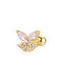 Gold sterling silver butterfly ear stud with pink marquise CZ wings & clear CZ body. Internally threaded.