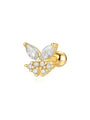 Gold 925 sterling silver butterfly ear piercing stud with marquise and round CZ stones. Internally threaded.