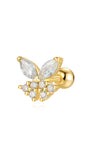Gold 925 sterling silver butterfly ear piercing stud with marquise and round CZ stones. Internally threaded.