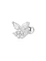Sterling silver butterfly stud earring with marquise cubic zirconia wings and round CZ body, internally threaded labret.