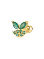 Gold 925 sterling silver butterfly ear piercing stud with emerald marquise CZ wings and round CZ body. Internally threaded.