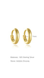 Two 7mm 18K gold-plated sterling silver hoop earrings, AAAAA cubic zirconia. Size and appearance display.