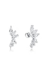 Brinco piercing em prata 925 com marquise e pedras redondas de zircônia cúbica, desenho floral.