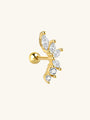18kt gold plated 925 sterling silver ear piercing stud with marquise and round cubic zirconia stones, flower design.