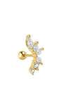 18kt gold plated 925 sterling silver ear stud with marquise and round cubic zirconia stones, floral design.