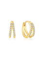 18kt gold plated sterling silver geometric double-row huggie earrings with pave cubic zirconia.