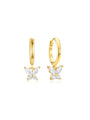 Gold 925 sterling silver hoop earrings with butterfly pendants and cubic zirconia accents, product appearance.