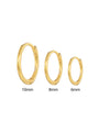 Set of three 18K gold plated sterling silver huggie hoop earrings in 10mm, 8mm, and 6mm sizes.