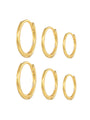 Three 18K gold plated sterling silver oval hoop earrings, sizes 6mm, 8mm, 10mm. Glossy, hypoallergenic, '925' stamp.