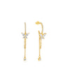 Gold-plated 925 sterling silver hoop earrings with dangling butterfly pendants, cubic zirconia, and tassel chains.