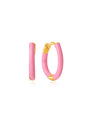 Gold-plated 925 sterling silver hoop earrings with pink enamel water drop shape, hypoallergenic.