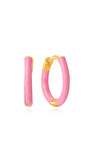 Gold-plated 925 sterling silver hoop earrings with pink enamel water drop shape, hypoallergenic.